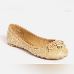 Tory Burch Chelsea Leather Stitched Logo Ballet Flats